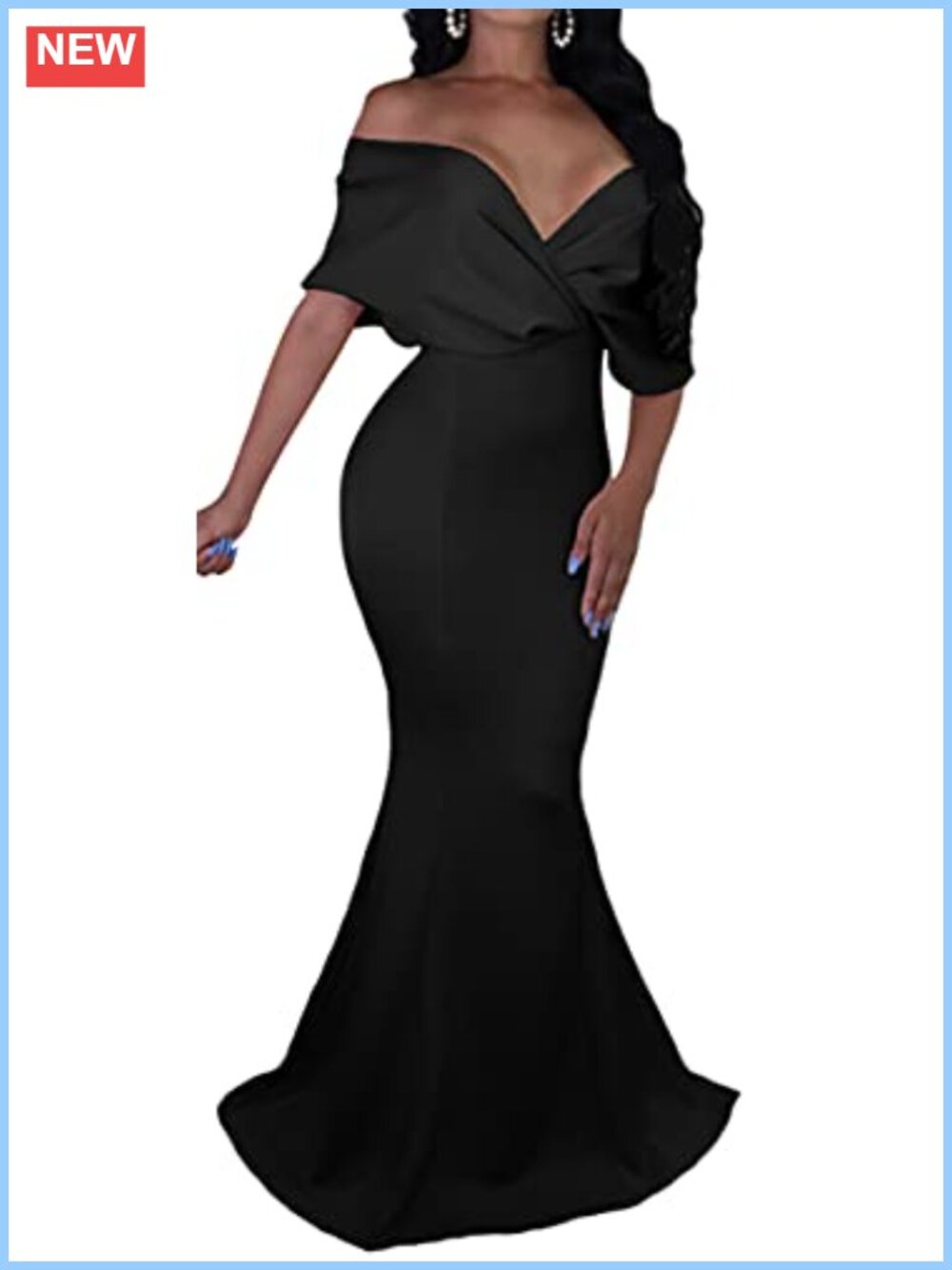 Women's Sexy Off Shoulder V Neck Evening Gown Fishtail Maxi Dress